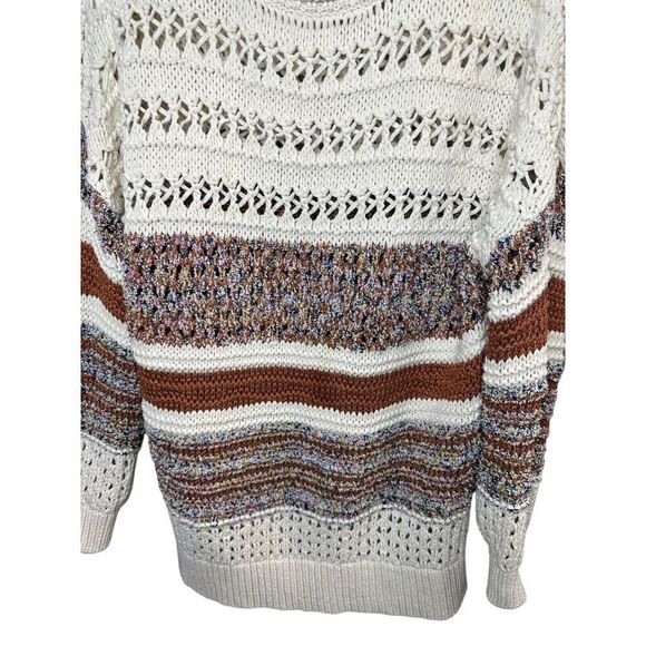 Zara XS-S Italian Yarn Cream & Brown Striped Crocheted Tunic Length Sweater - Picture 7 of 13
